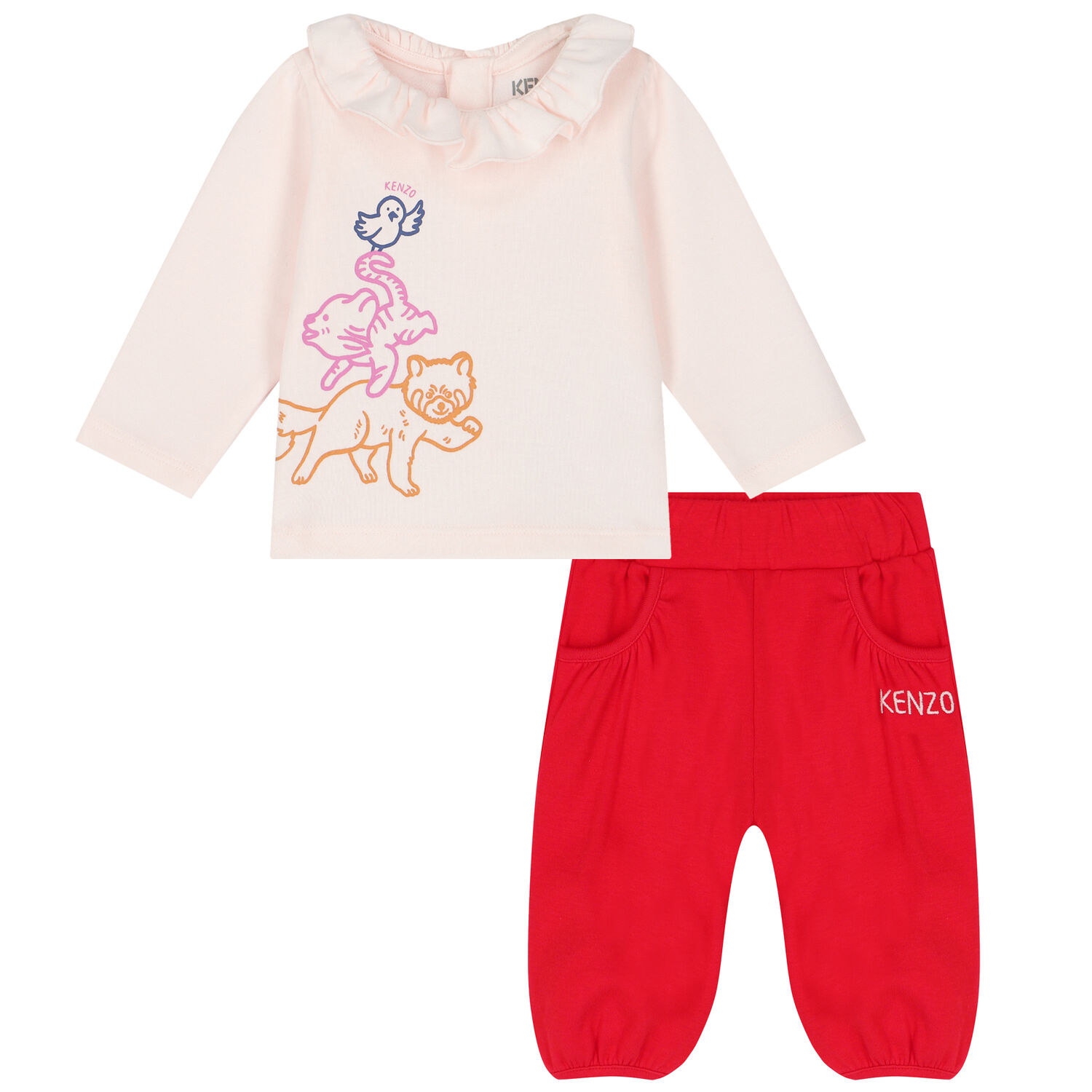 Baby Girls Pink & Red Animals Trousers Set, 1, hi-res
